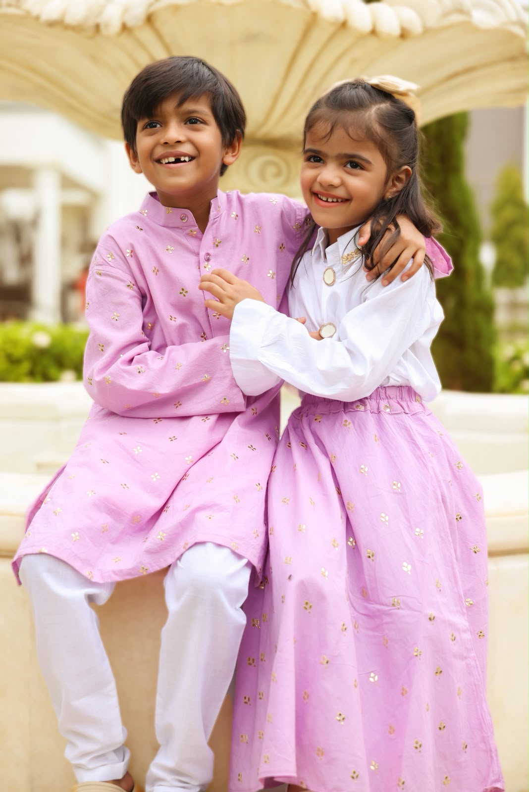 Sibling set in pink florals